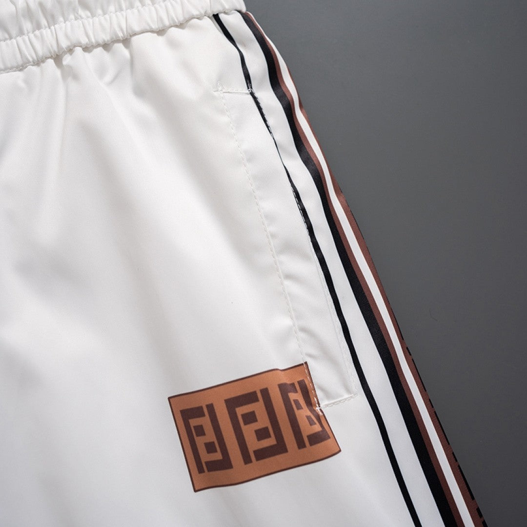 Fendi Inspired Men's Quick-Dry Beach Shorts with FF Logo Tape Side Stripes