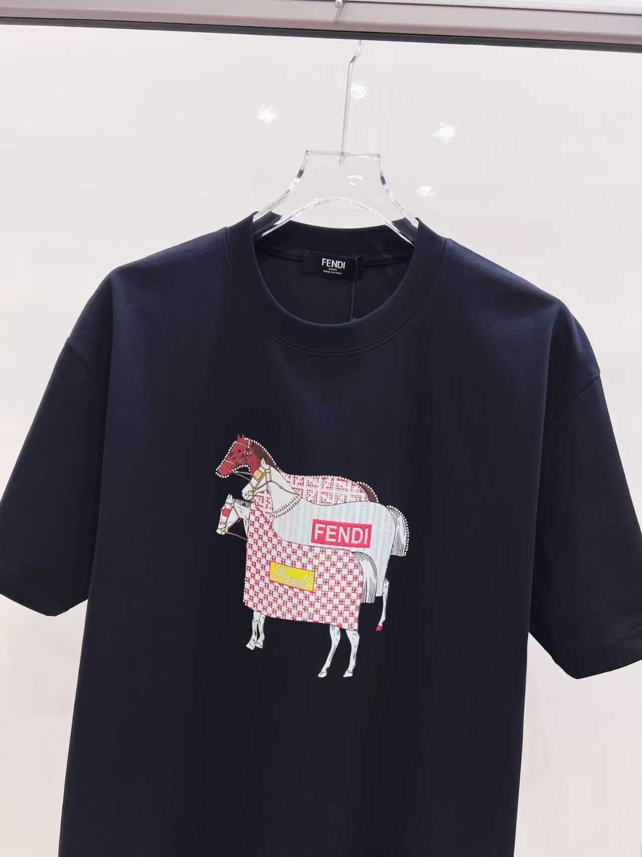 Fendi Inspired 2026 Year of the Horse Printed Rhinestone Crew Neck T-shirt