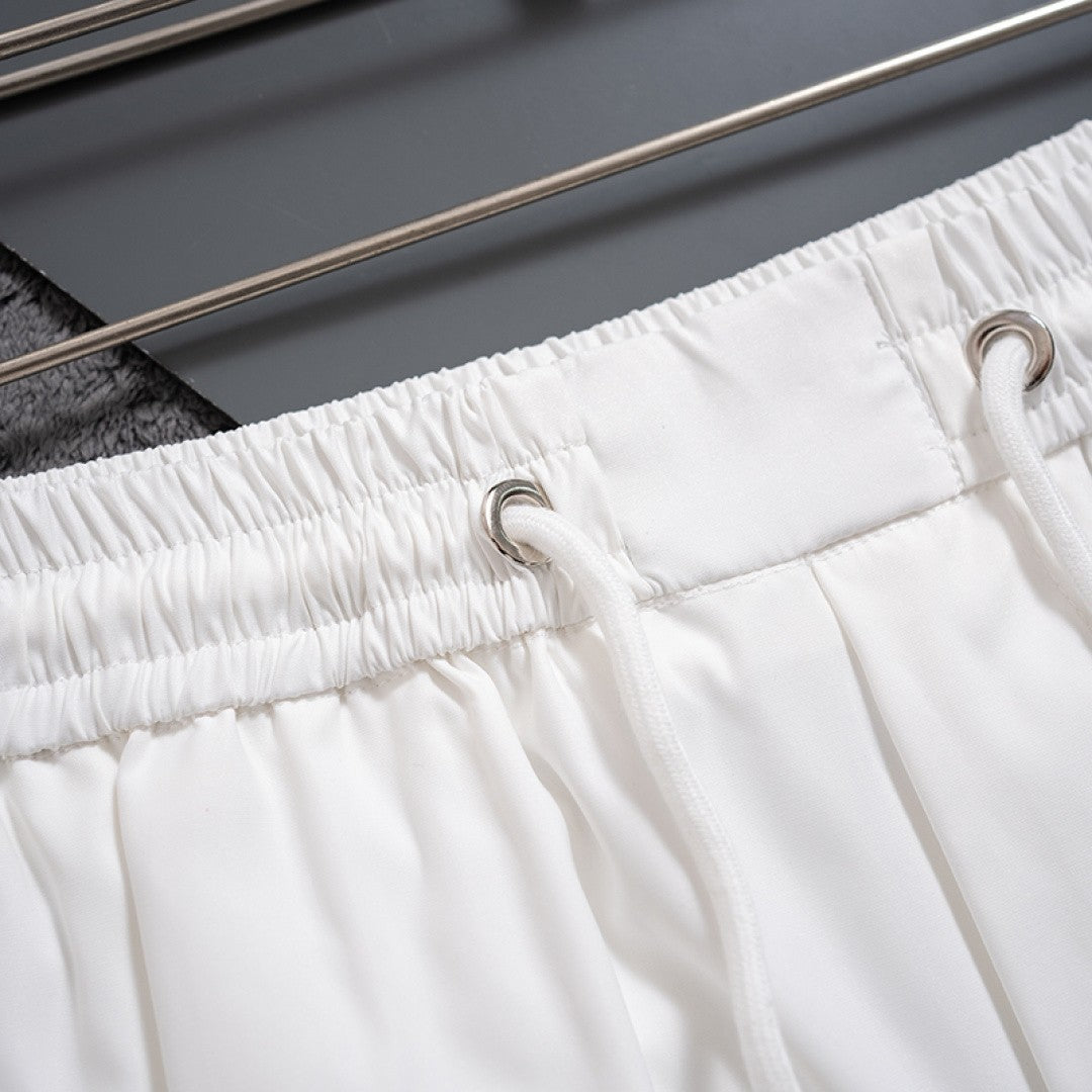 LV Inspired Men's Quick-Dry Beach Shorts with Logo Tape Side Stripes