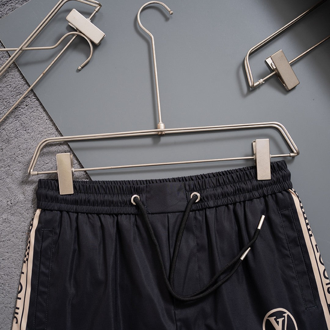 LV Inspired Men's Quick-Dry Beach Shorts with Logo Tape Side Stripes