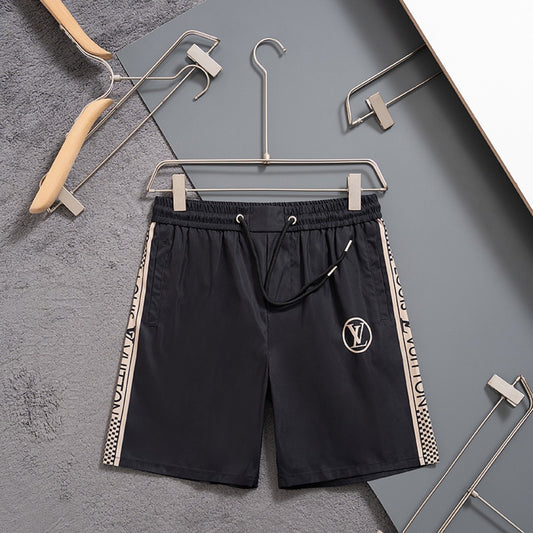 LV Inspired Men's Quick-Dry Beach Shorts with Logo Tape Side Stripes