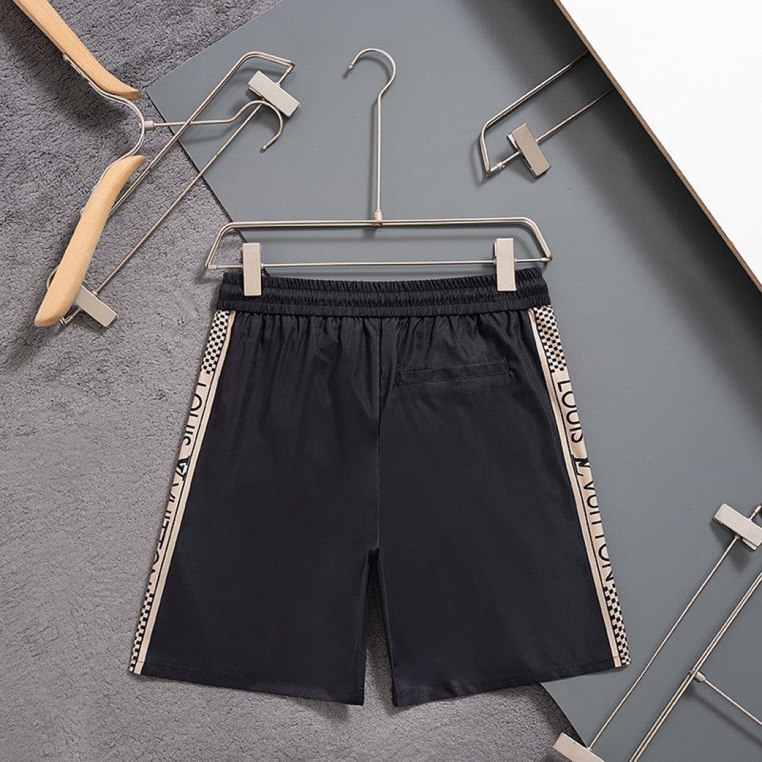 LV Inspired Men's Quick-Dry Beach Shorts with Logo Tape Side Stripes