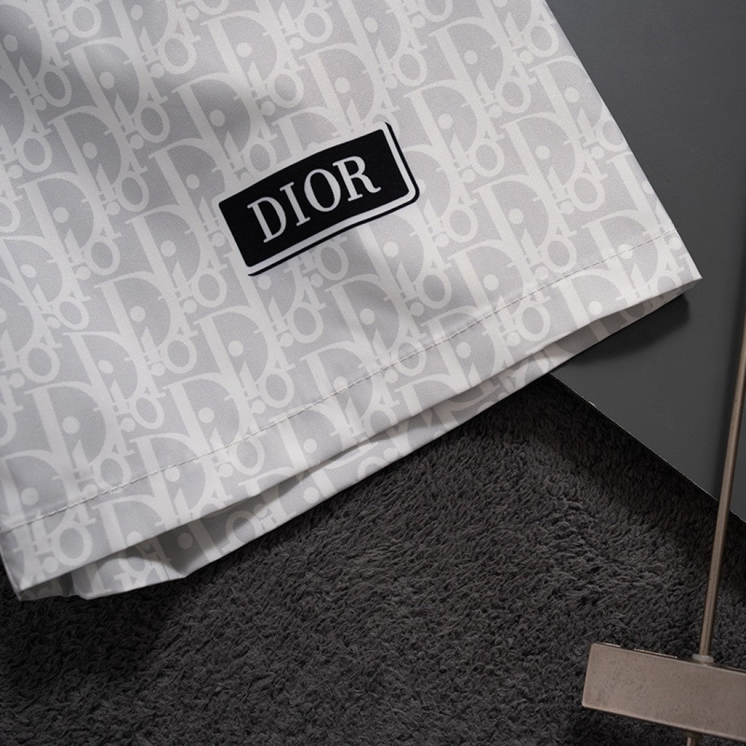 DIOR Inspired Men's Quick-Dry Beach Shorts with All-Over Logo Print