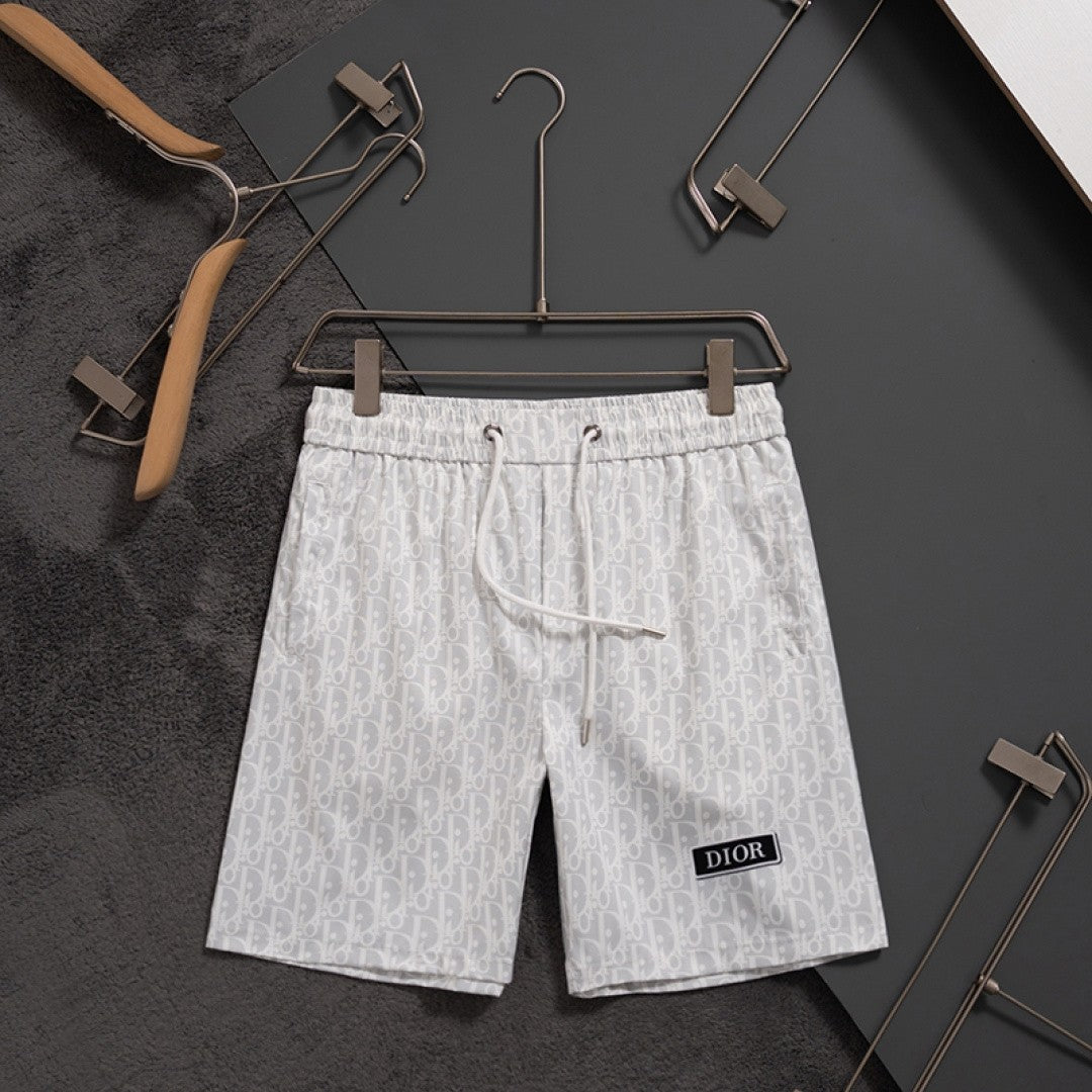 DIOR Inspired Men's Quick-Dry Beach Shorts with All-Over Logo Print