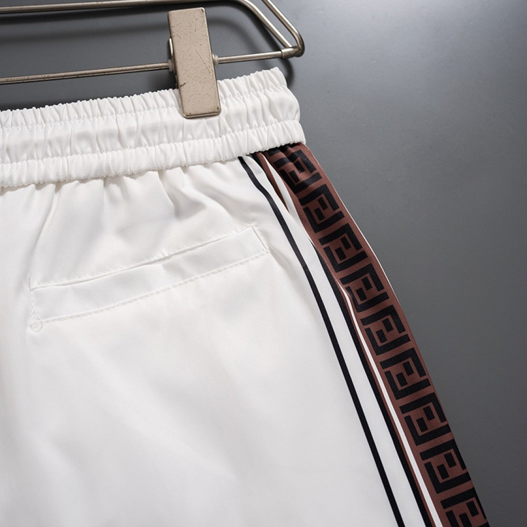 Fendi Inspired Men's Quick-Dry Beach Shorts with FF Logo Tape Side Stripes