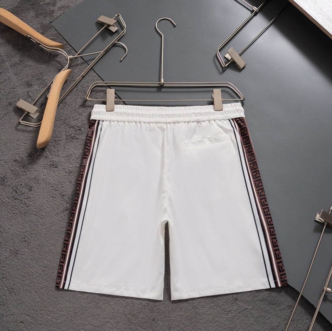 Fendi Inspired Men's Quick-Dry Beach Shorts with FF Logo Tape Side Stripes