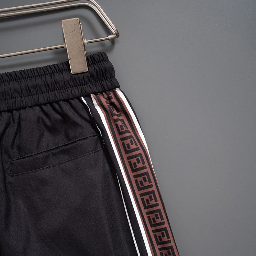 Fendi Inspired Men's Quick-Dry Beach Shorts with FF Logo Tape Side Stripes