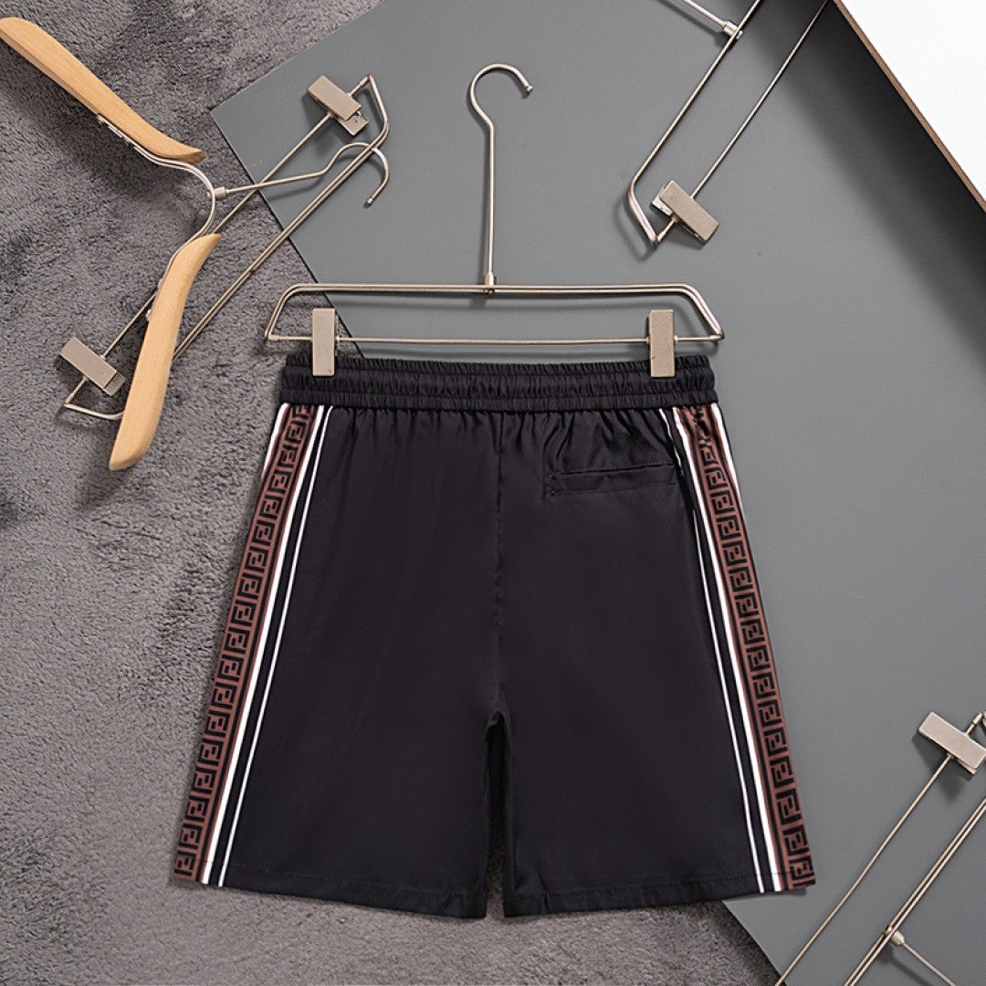 Fendi Inspired Men's Quick-Dry Beach Shorts with FF Logo Tape Side Stripes