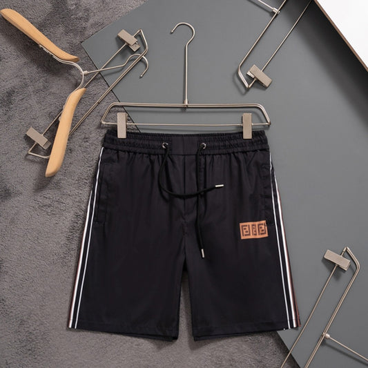 Fendi Inspired Men's Quick-Dry Beach Shorts with FF Logo Tape Side Stripes