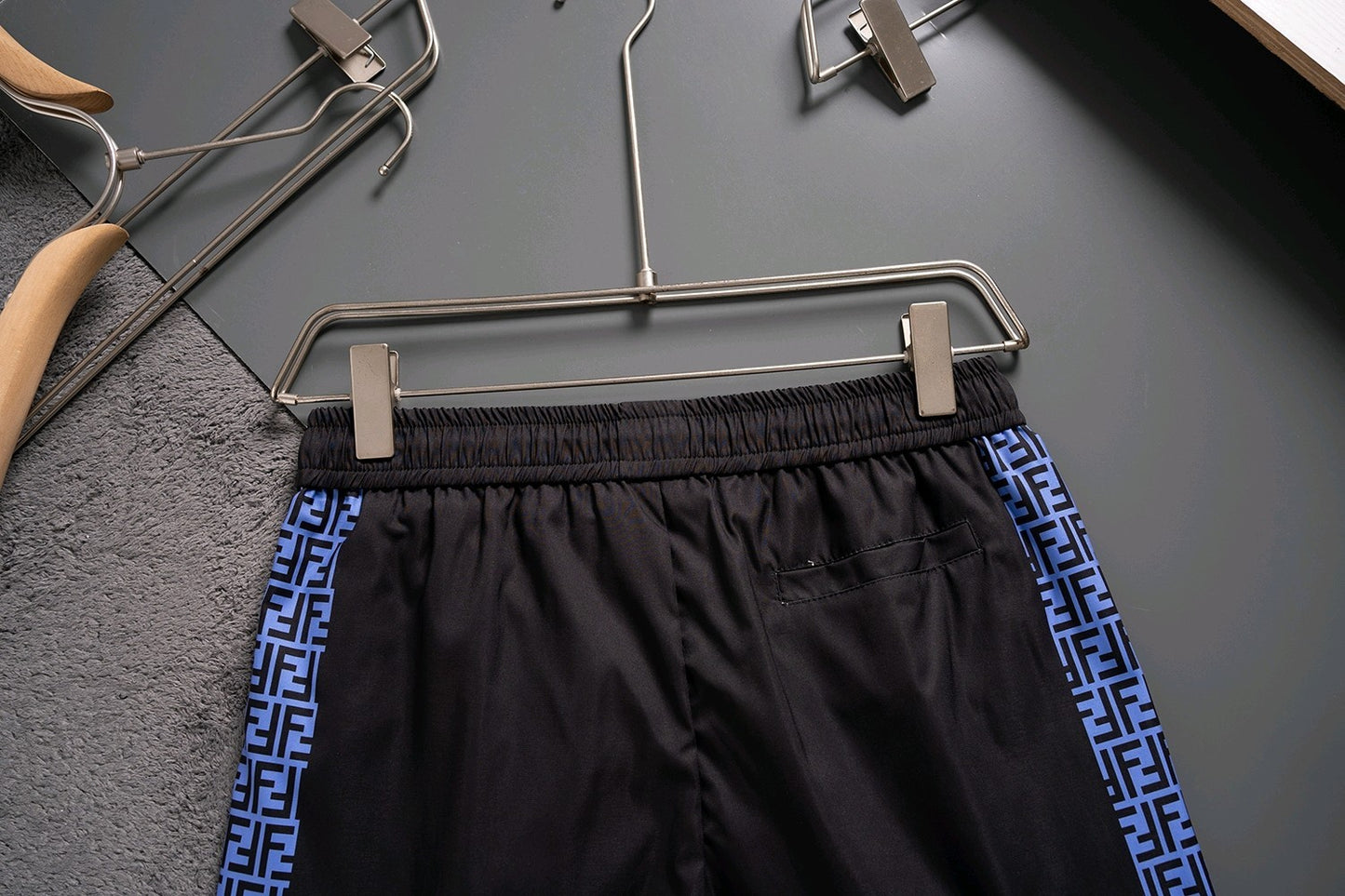 Fendi Inspired Men's FF Logo Tape Side Stripes Quick-Dry Beach Shorts
