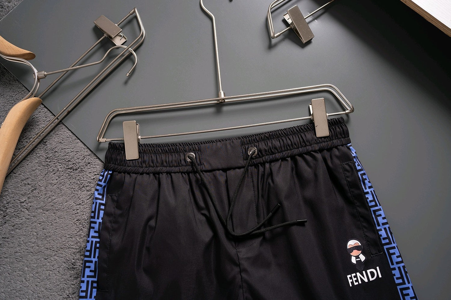 Fendi Inspired Men's FF Logo Tape Side Stripes Quick-Dry Beach Shorts