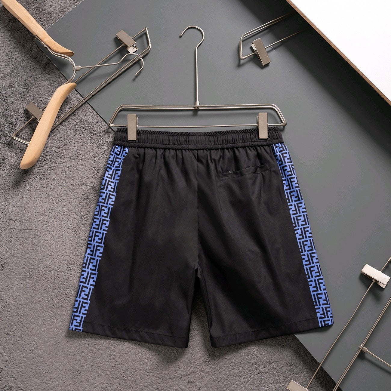 Fendi Inspired Men's FF Logo Tape Side Stripes Quick-Dry Beach Shorts