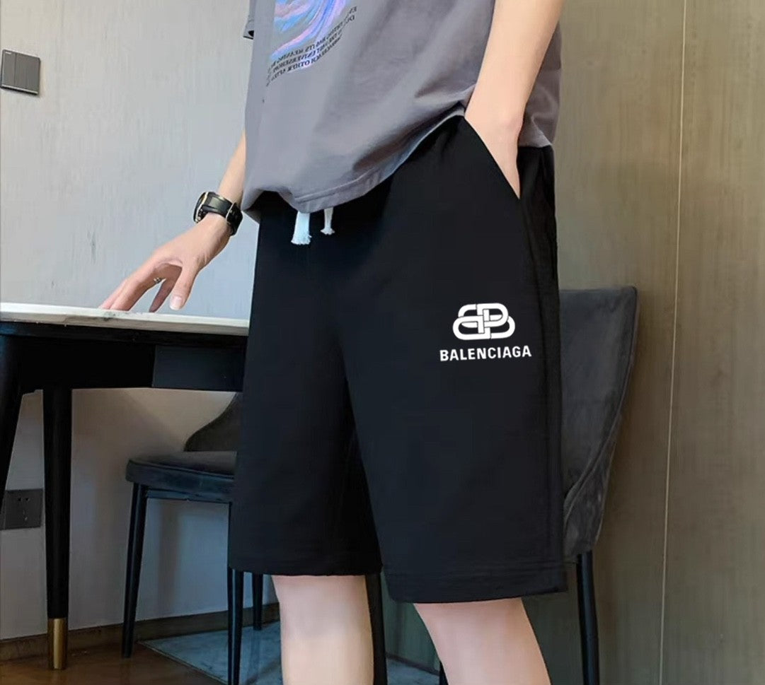 Balenciaga Inspired Cotton Sweat Shorts, Black & Grey