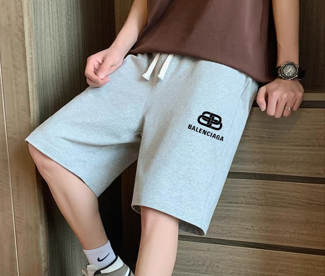 Balenciaga Inspired Cotton Sweat Shorts, Black & Grey
