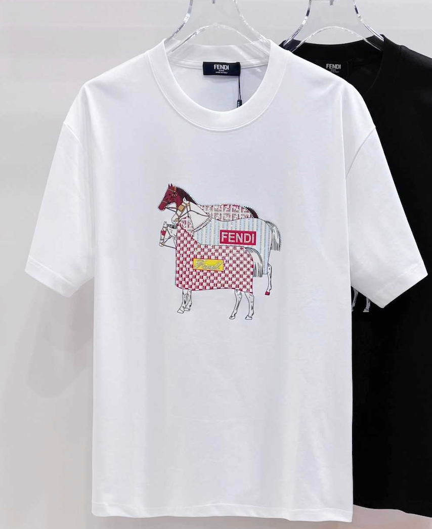 Fendi Inspired 2026 Year of the Horse Printed Rhinestone Crew Neck T-shirt