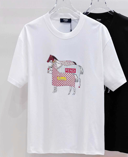 Fendi Inspired 2026 Year of the Horse Printed Rhinestone Crew Neck T-shirt